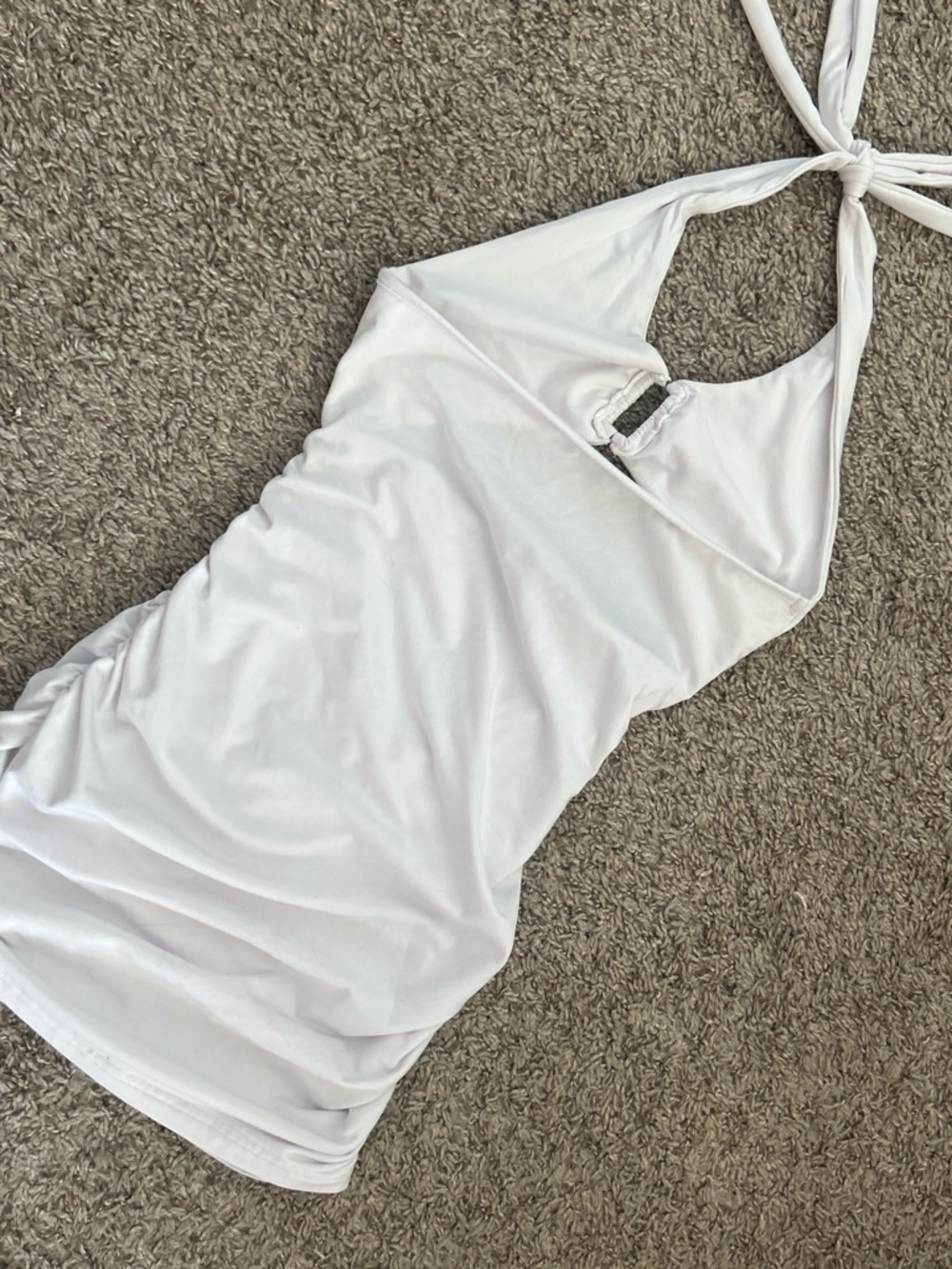 White Halter Neck Mini Dress with Keyhole Detail